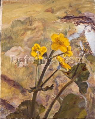 Exquisite Dafen Village Creation: ‘Kingcups Souvenir of Glen Artney’ Inspired by Lucian Freud (1967) – Contemporary Realism Landscape Oil Painting