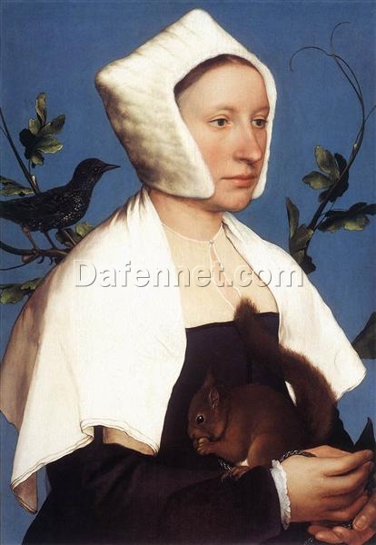 Uniquely Alluring ‘Lady with a Squirrel and a Starling’ – Style Portrait Oil Painting Inspired by Hans Holbein the Younger, Professionally Painted in Dafen Village, Ideal for Statement Home Decor