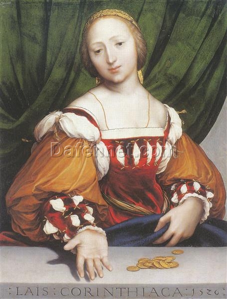 Enchanting ‘Lais Corinthiaca’ Inspired Portrait Oil Painting – Hand – painted in Dafen Village Studio, Emulating Hans Holbein the Younger’s 1526 Northern Renaissance Style