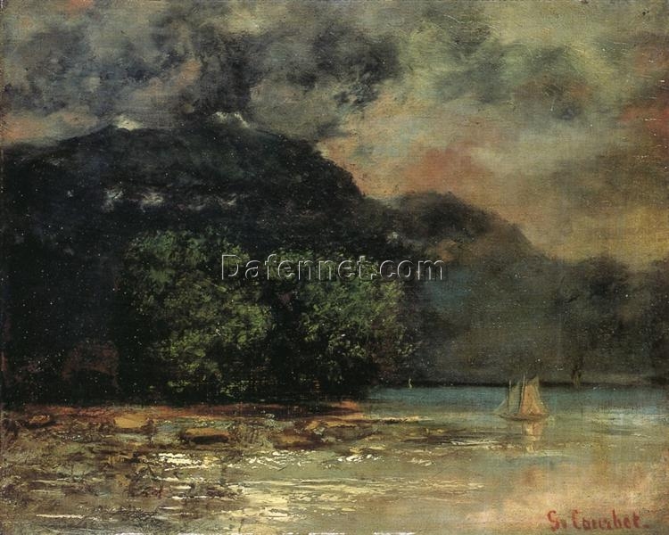 Intricately Hand-Painted Oil on Canvas Replica of Gustave Courbet’s ‘Lake Geneva before the Storm’ (c.1873 – c.1877) – A Dramatic Realist Landscape by Dafen Village Artists for Art Aficionados and Nature Lovers