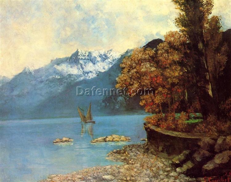 Exquisitely Hand-Painted Oil on Canvas Replica of Gustave Courbet’s ‘Lake Leman’ (1874) – A Breathtaking Realist Landscape by Dafen Village Artists for Art Aficionados and Nature Lovers