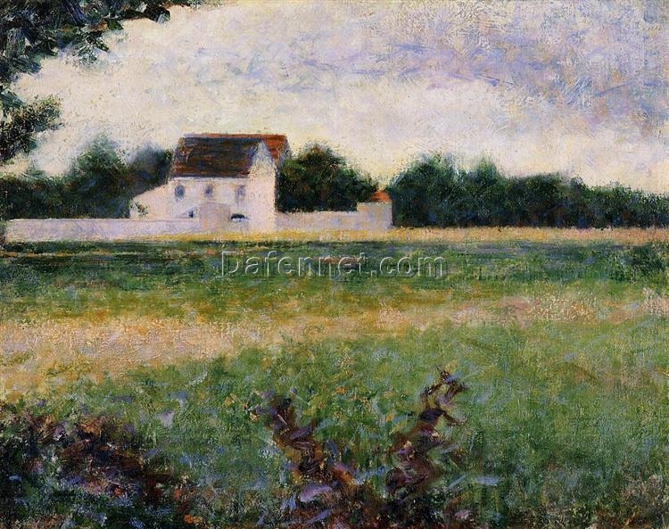 Exquisitely Hand-Painted Oil on Canvas Replica of Georges Seurat’s ‘Landscape in the Ile-de-France’ (Paysage en Ile de France) – A Captivating Post-Impressionist Landscape by Dafen Village Artists for Art Aficionados and Nature Lovers