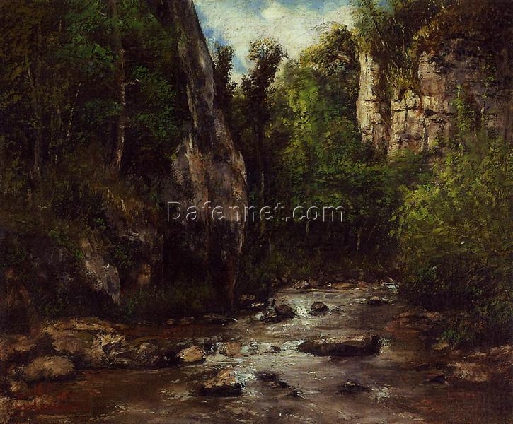 Hand – Painted Landscape Oil Painting Replica Inspired by Gustave Courbet’s ‘Landscape near Puit Noir, near Ornans’ from Dafen Village Studios – Ideal for Art Connoisseurs and Interior Decor