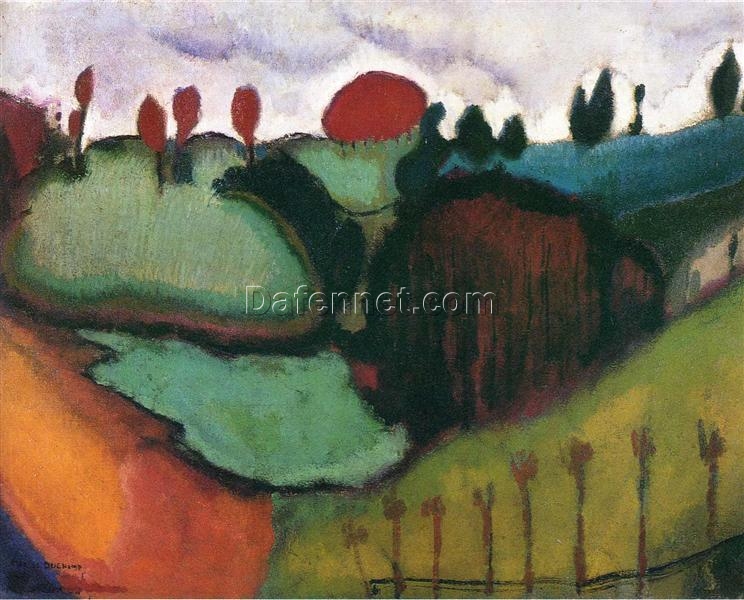 High – Quality Replica of Marcel Duchamp’s 1911 ‘Landscape, Study for ‘Paradise” – Expressionist & Fauvist Landscape Oil Painting on Canvas by Dafen Village Studio