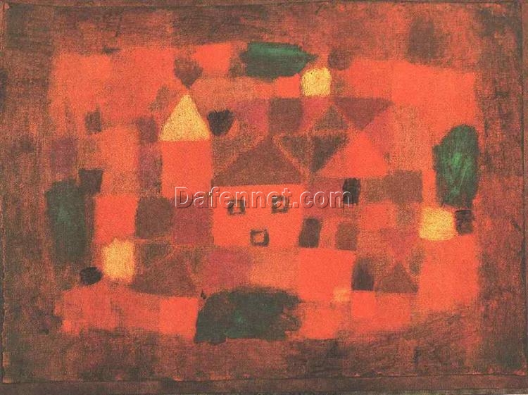 Authentic-looking Reproduction of Paul Klee’s “Landscape with Sunset” (1923) Inspired by Bauhaus Cubism – Dafen Village Artwork for Interior Decorators