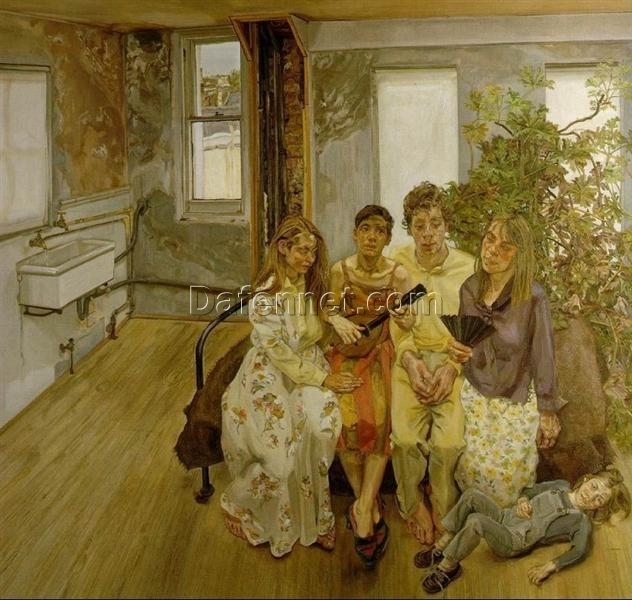 Authentic Reproduction of Lucian Freud’s ‘Large Interior W11 (after Watteau)’ (1981 – 1983) – Expressionist Genre Oil Painting