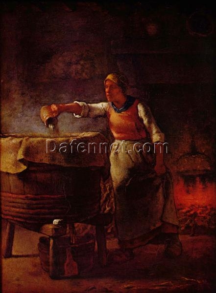 Hand-Painted Realist Genre Painting “Laundress” INSPIRED BY Jean-Francois Millet (c.1861) – Skillfully Created by Dafen Village Artisans for Art Lovers