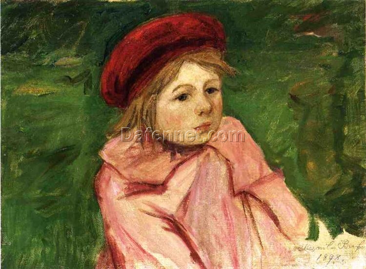 Exquisite Reproduction of Mary Cassatt’s ‘Little Girl in a Red Beret’ (1898) in Impressionist Style