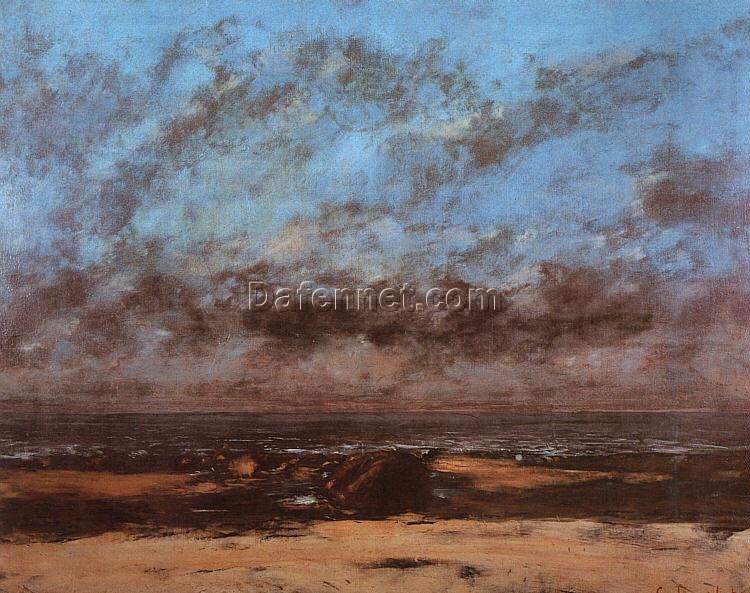 Gustave Courbet’s Timeless 1865 ‘Low Tide’ – Realist Landscape Oil Painting on Canvas, A Tribute to Courbet’s Vision, Great for Interior Decoration