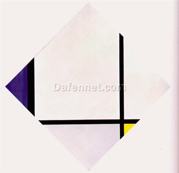 Authentic – Looking Reproduction of “Lozenge Composition 3 Lines Blue Gray Yellow” Inspired by Mondrian’s Neoplasticism for Interior Designers