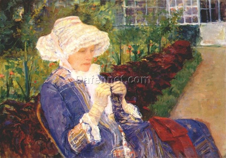 Exquisite Handmade Reproduction of Mary Cassatt’s ‘Lydia Crocheting in the Garden at Marly’ – Impressionist Portrait in Oil on Canvas from Dafen Village