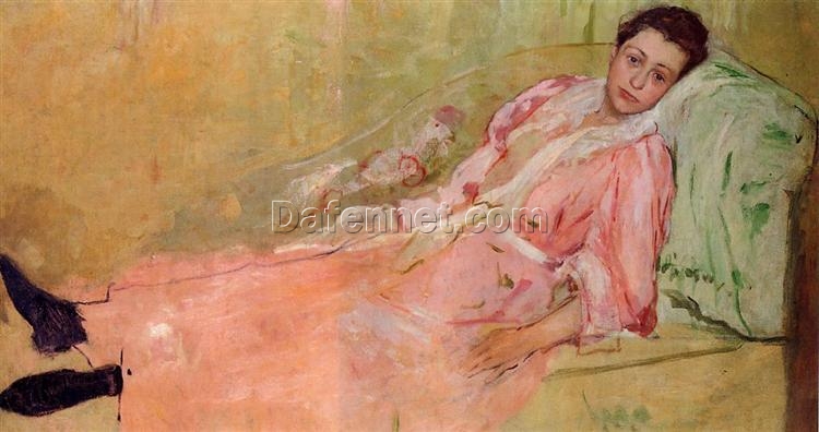 Authentic-looking Replica of Mary Cassatt’s ‘Lydia Reading on a Divan’ – Impressionist Portrait Oil Painting Handmade in Dafen Village