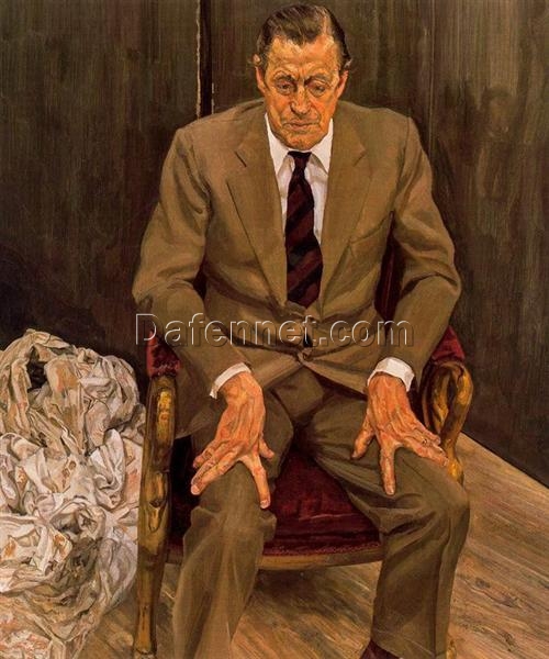 High-Quality Reproduction of Lucian Freud’s ‘Man in a Chair’ (1983 – 1985) – Impressive Expressionist Portrait Oil on Canvas for Home and Office Decoration