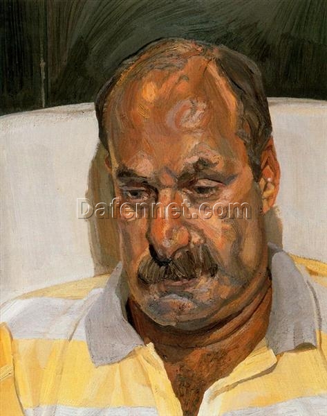 Authentic Replica of Lucian Freud’s ‘Man in a Sports Shirt’ – 1982 Expressionist Portrait Oil Painting on Canvas for Art Enthusiasts