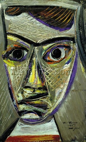 Exquisite Handmade Oil on Fiberboard Inspired by Arshile Gorky’s 1925 Cubist Portrait ‘Man’s Head’ for Art Connoisseurs and Home Decor