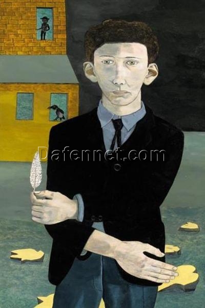 Custom – Made “Man with a Feather” Inspired Surrealist Portrait Oil Painting by Dafen Village Experts – Tailored to Your Preferences