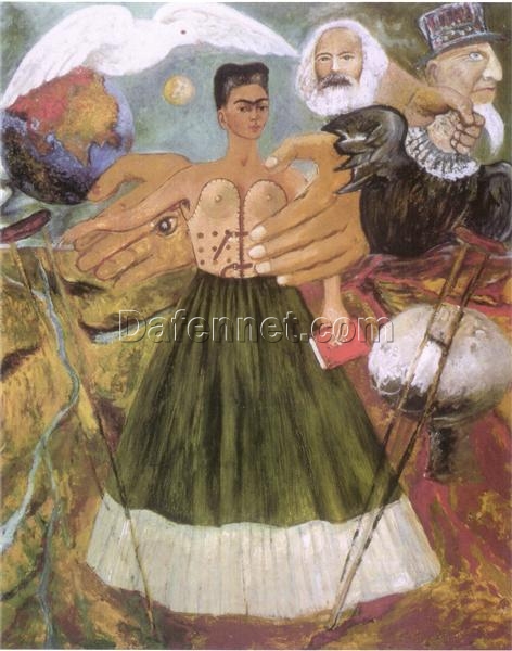 Inspired by Frida Kahlo – Marxism Will Give Health to the Sick | Hand-Painted Oil Painting | Mexican Surrealist & Symbolic Art | DaFen Village Studio