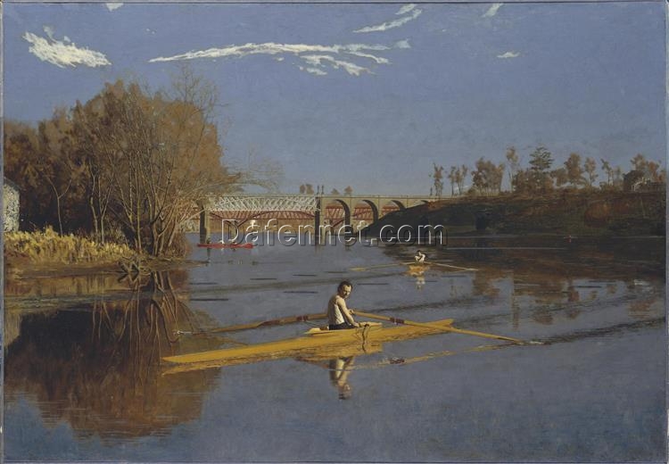 Hand-Painted Replica of Thomas Eakins’ “Max Schmitt in a Single Scull (The Champion Single Sculls)” (1871) – Masterful Realist Genre Oil Painting on Canvas from Dafen Village, Ideal for Art Aficionados and Rowing Enthusiasts