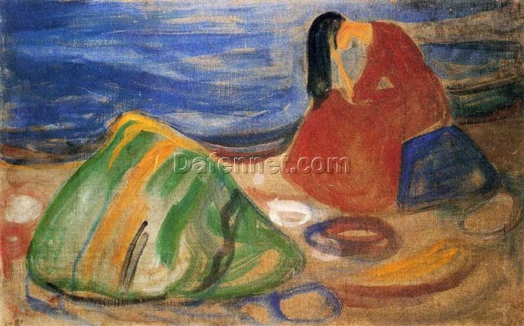 Edvard Munch’s ‘Melancholy’ Expressionist Style Hand-painted Oil Canvas – Ideal for Creating a Thought-provoking and Atmospheric Space