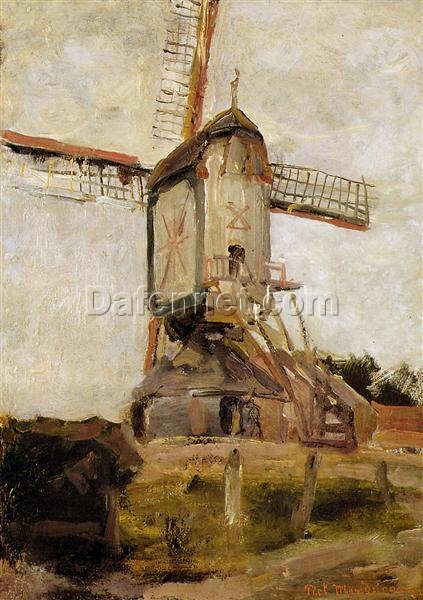 High-Quality Reproduction of Mondrian’s “Mill of Heeswijk Sun” (1904) Impressionist Cityscape – Direct from Dafen Village Studio