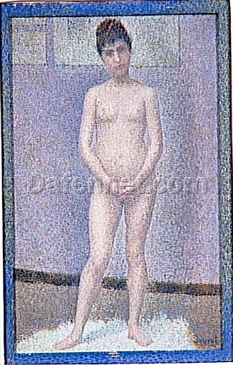 Exquisitely Hand-Painted Oil on Wood Replica of Georges Seurat’s ‘Model to front’ (Poseuse de face) – A Delicate Neo-Impressionist and Pointillist Nude Painting by Dafen Village Artists for Art Aficionados and Figure Art Enthusiasts