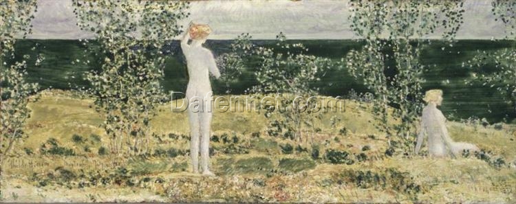 Authentic-Looking Impressionist Nude Painting “Montauk” (1921) by Childe Hassam – Dafen Village Creation, Oil Painting on Panel for Home and Office Spaces, Adored by Art Lovers and Connoisseurs of Nude Art