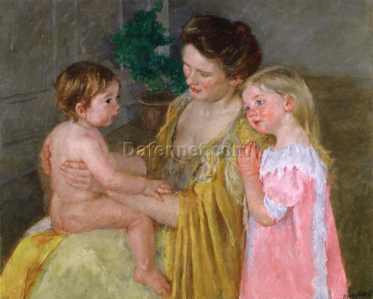 Exquisite Impressionist Masterpiece: ‘Mother and Two Children’ by Mary Cassatt (1906), Oil on Canvas