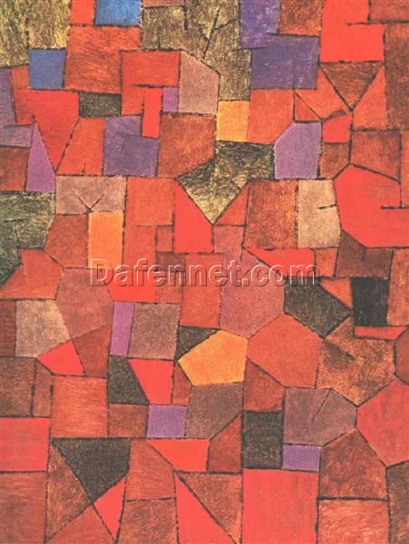 Authentic-Looking ‘Mountain Village (Autumnal)’ by Paul Klee – Abstract Art Inspired Oil Painting on Panel from Dafen Village