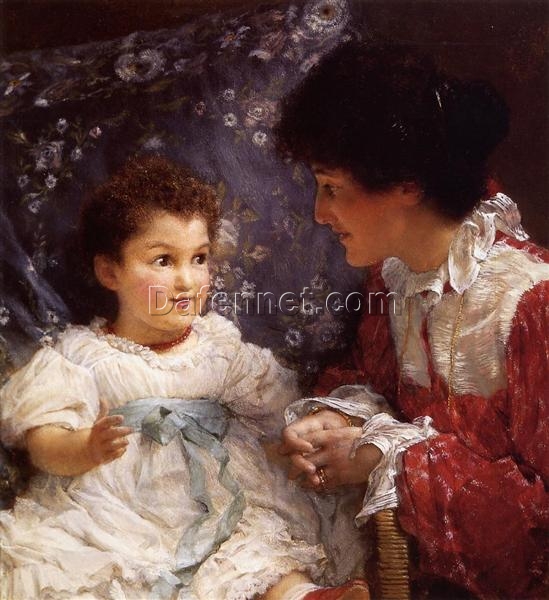 Customizable Oil Painting Inspired by Alma – Tadema’s Mrs George Lewis and Her Daughter Elizabeth – Handmade in Dafen Village