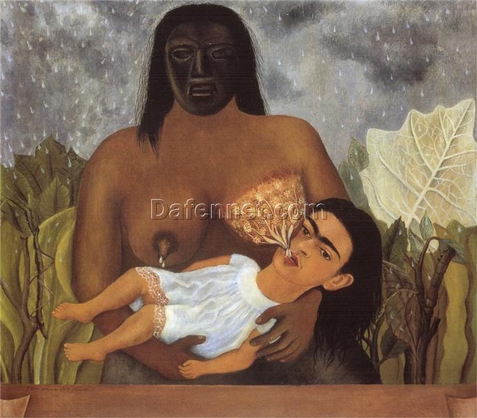 Custom Oil Painting Inspired by Frida Kahlo’s My Nurse and I – Hand-Painted Naïve Art Reproduction from DaFen Village Studio | Symbolic Mexican Fine Art for Home, Office, and Gallery Décor