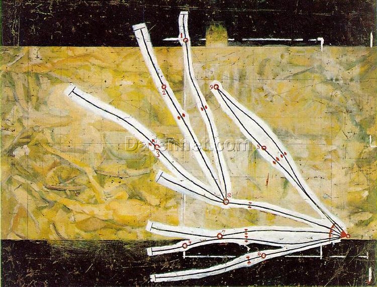 High – Quality Replica of Marcel Duchamp’s 1914 ‘Network of Stoppages’ – Dada Abstract Oil & Pencil on Canvas by Dafen Village Studio