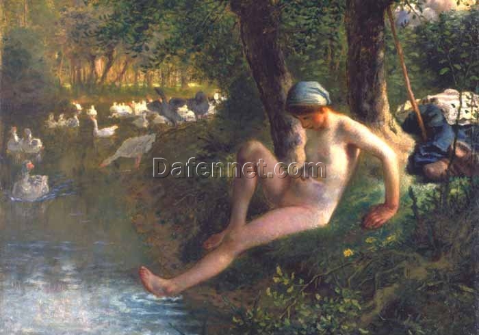 High-Quality Reproduction of “The Goose Girl” by Jean-Francois Millet – A Realist Oil Painting Celebrating Rural Beauty