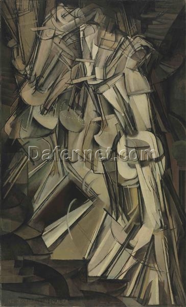 Exquisite Dafen Village Creation: ‘Nude Descending a Staircase, No.2’ Inspired by Marcel Duchamp (1912) – Cubist & Futurist Figurative Oil Painting on Canvas