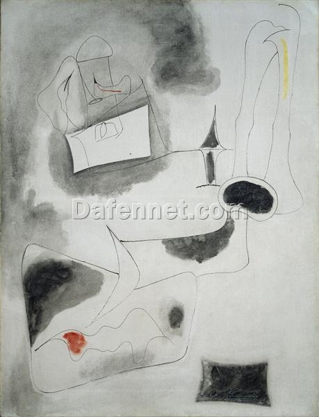 Exquisite Handmade Oil Painting on Canvas Inspired by Arshile Gorky’s 1946 Surrealist ‘Nude’ Sketch and Study for Art Connoisseurs