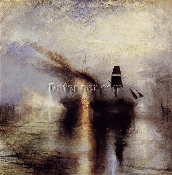 Moving ‘Peace – Burial at Sea’ Inspired Marina Oil Painting – Hand – painted in Dafen Village Studio, Embodying J.M.W. Turner’s c.1842 Romanticism