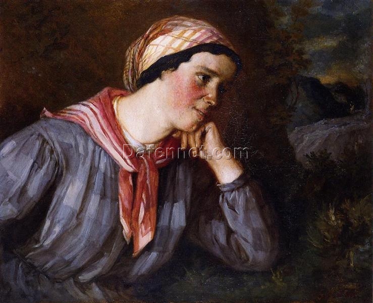 Realistic ‘Peasant Wearing Madras’ Portrait by Gustave Courbet – Exquisite Hand-painted Oil Replica for Portrait Art Enthusiasts