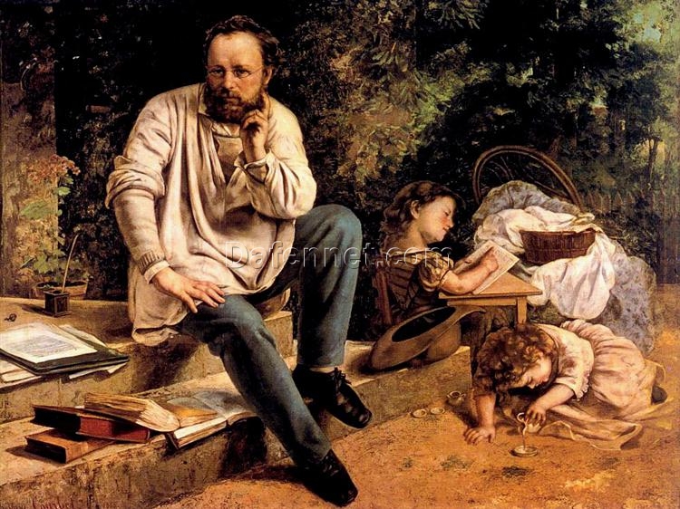 Gustave Courbet’s Timeless ‘Pierre Joseph Proudhon et ses enfants en 1853′ – Realist Oil Canvas Portrait, 147×198 cm, A Tribute to Petit Palais’ Collection, Perfect for Interior Enhancement