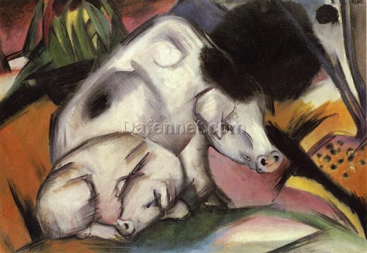 Expressionist ‘Pigs’ Inspired Oil Painting Replica by Franz Marc – Hand-painted in Dafen Village Studios for Artistic Home Touches