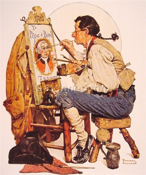 Dafen Village Replica – Norman Rockwell’s 1926 ‘Pipe and Bowl sign Painter’ Regionalism Oil Painting