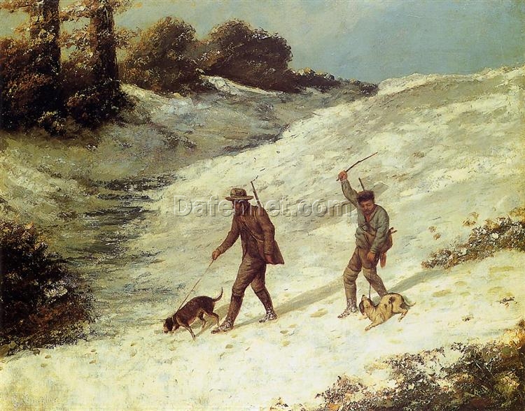 Gustave Courbet’s Timeless ‘Poachers in the Snow’ – 1867 Realist Genre Oil Painting on Canvas, Inspired by Musée des Beaux-Arts et d’archéologie de Besançon’s Treasure