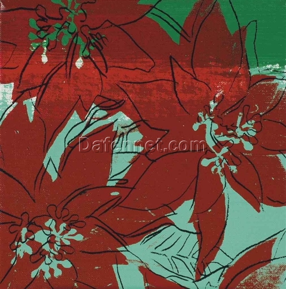 Exquisite Handmade Oil Canvas Replica of Andy Warhol’s 1982 Pop Art Masterpiece ‘Poinsettias’ for Art Aficionados and Festive Home Decor