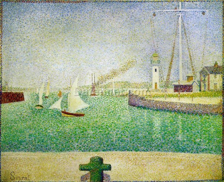 Exquisitely Hand-Painted Oil on Canvas Replica of Georges Seurat’s ‘Port of Honfleur’ – A Captivating Neo-Impressionist and Pointillist Marina Masterpiece by Dafen Village Artists for Art Aficionados and Maritime Art Lovers