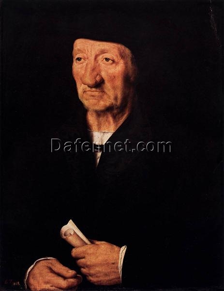 Authentic Hand – painted ‘Portrait of an Old Man’ Inspired by Hans Holbein the Younger – Northern Renaissance Style Oil on Panel from Dafen Village Studio