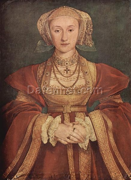 Exquisite ‘Portrait of Anne of Cleves’ Inspired Oil, Canvas & Tempera Painting – Embodying Northern Renaissance Spirit by Dafen Village Studio