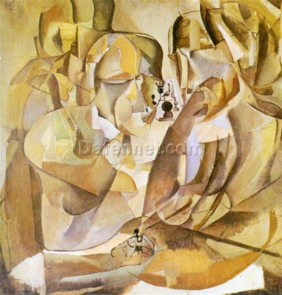 Exquisite Dafen Village Creation: ‘Portrait of Chess Players’ Inspired by Marcel Duchamp (1911) – Cubist Figurative Oil Painting on Canvas