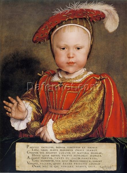 Exquisite ‘Portrait of Edward VI as a Child’ Inspired Oil, Panel & Tempera Painting – Embodying Northern Renaissance Spirit by Dafen Village Studio