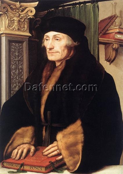 Unique ‘Portrait of Erasmus of Rotterdam’ – Style Portrait Oil Painting Inspired by Hans Holbein the Younger, Professionally Painted in Dafen Village, Ideal for Statement Home Decor