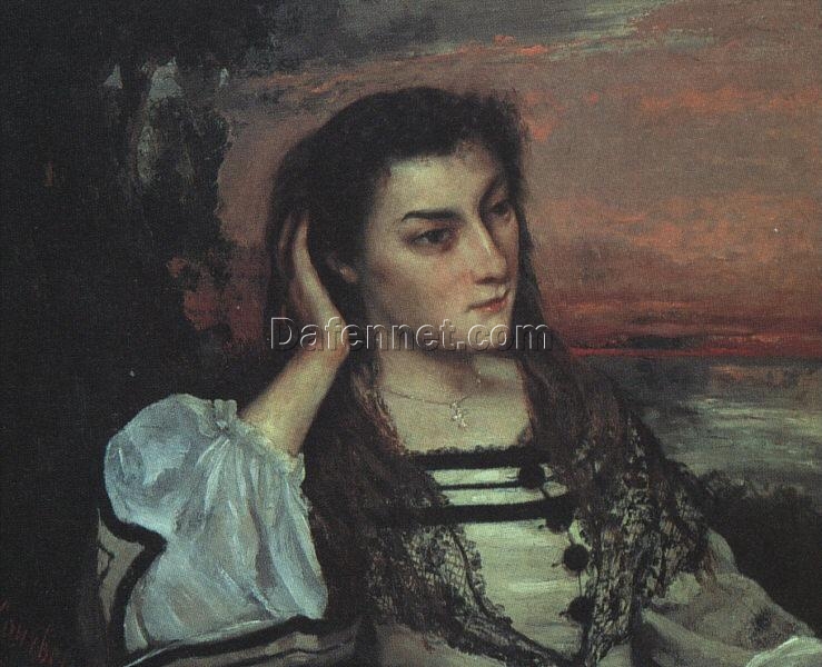 Exquisitely Hand-Painted Oil on Paper Replica of Gustave Courbet’s ‘Portrait of Gabrielle Borreau’ – A Captivating Realist Portrait by Dafen Village Artists for Art Aficionados and Portrait Enthusiasts