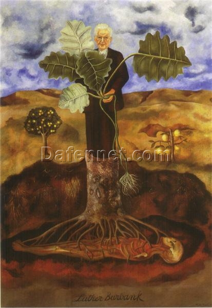 Custom Oil Painting Inspired by Frida Kahlo’s Portrait of Luther Burbank – Hand-Painted Naïve Art & Surrealist Reproduction from DaFen Village Studio | Symbolic Mexican Fine Art for Home and Office Décor