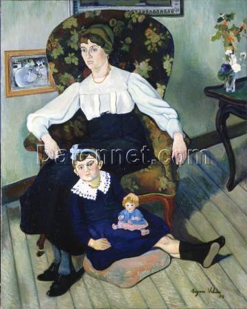 Authentic – Style Oil Painting Inspired by Valadon’s ‘Portrait of Marie Coca and her Daughter’ – Exclusive Dafen Village Creation